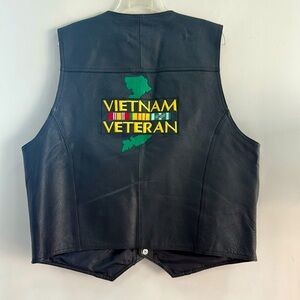LIKE NEW Men's Vietnam Veteran Black Leather Vest -  USA - Size 3XL